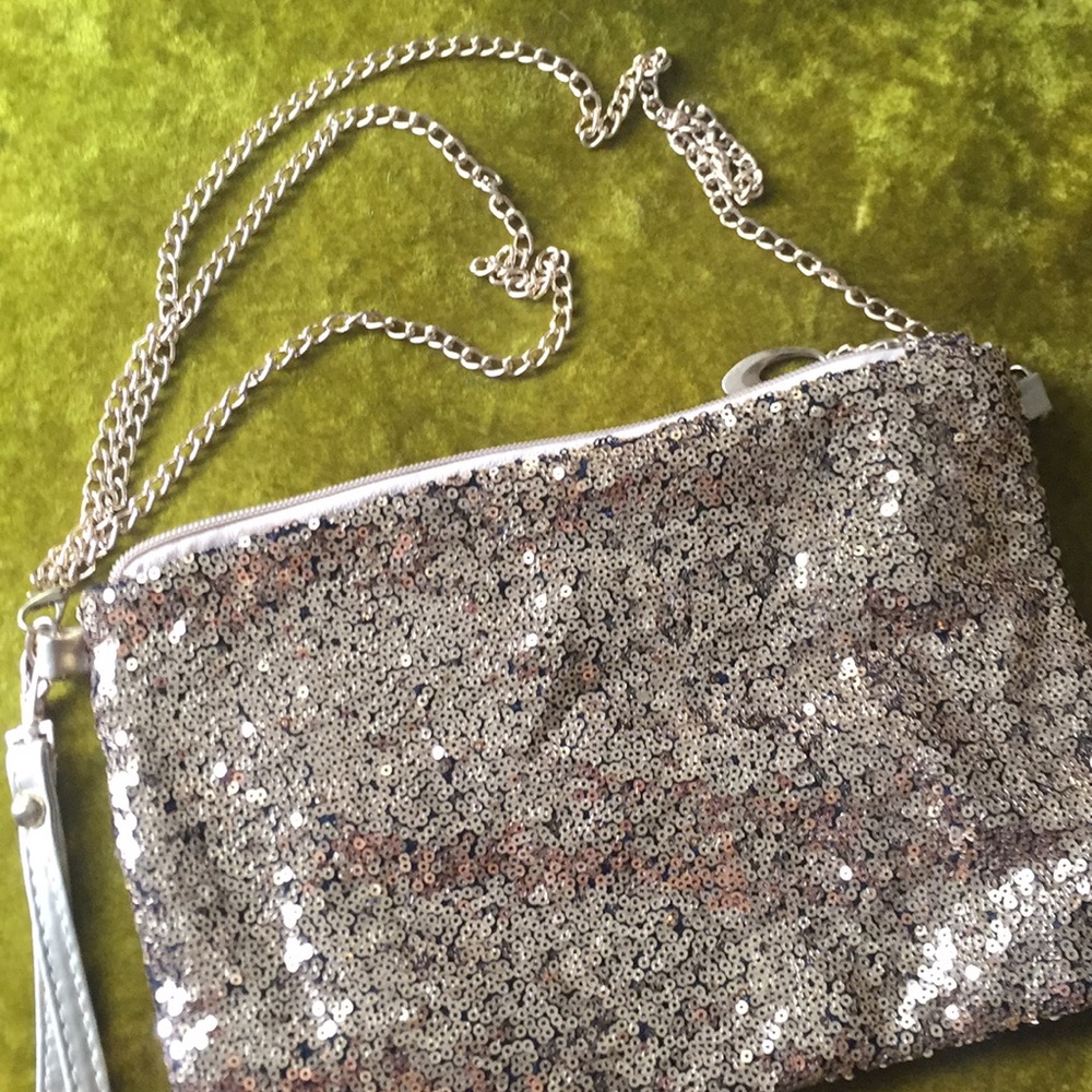 Gold Sequin Crossbody Wristlet Formal Bag Purse